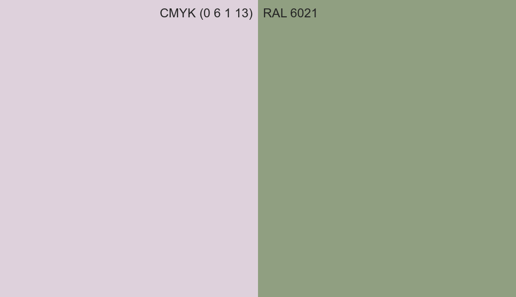 CMYK Color CMYK (0 6 1 13) vs RAL 6021 side by side comparison CMYK Color CMYK (0 6 1 13) vs RAL 6021 side by side comparison