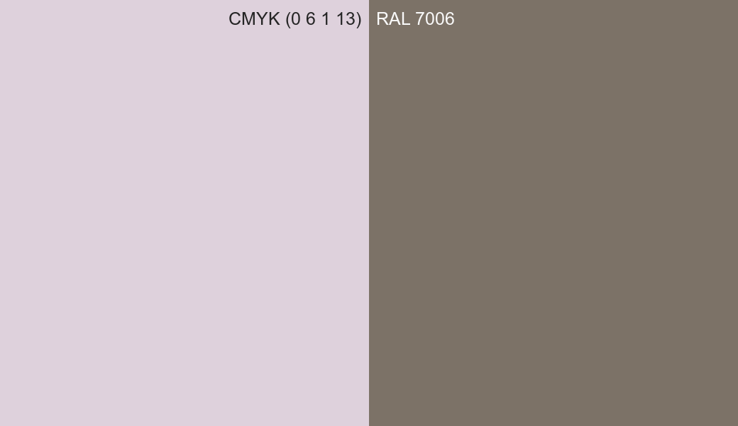 CMYK Color CMYK (0 6 1 13) vs RAL 7006 side by side comparison CMYK Color CMYK (0 6 1 13) vs RAL 7006 side by side comparison