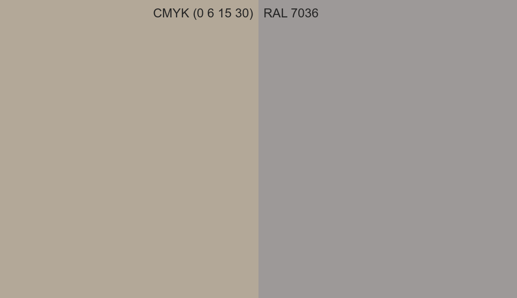 CMYK Color CMYK (0 6 15 30) vs RAL 7036 side by side comparison CMYK Color CMYK (0 6 15 30) vs RAL 7036 side by side comparison
