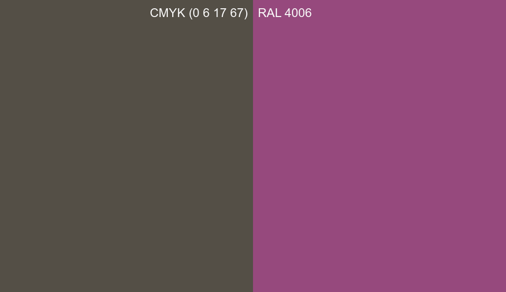 CMYK Color CMYK (0 6 17 67) vs RAL 4006 side by side comparison CMYK Color CMYK (0 6 17 67) vs RAL 4006 side by side comparison