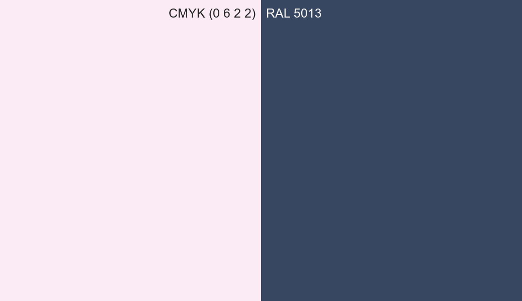 CMYK Color CMYK (0 6 2 2) vs RAL 5013 side by side comparison CMYK Color CMYK (0 6 2 2) vs RAL 5013 side by side comparison
