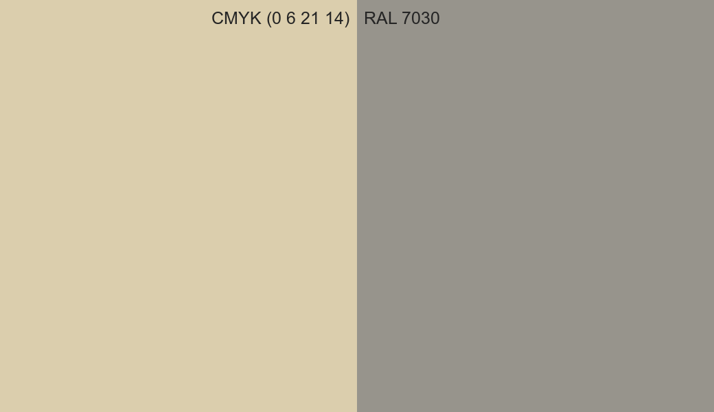 CMYK Color CMYK (0 6 21 14) vs RAL 7030 side by side comparison CMYK Color CMYK (0 6 21 14) vs RAL 7030 side by side comparison