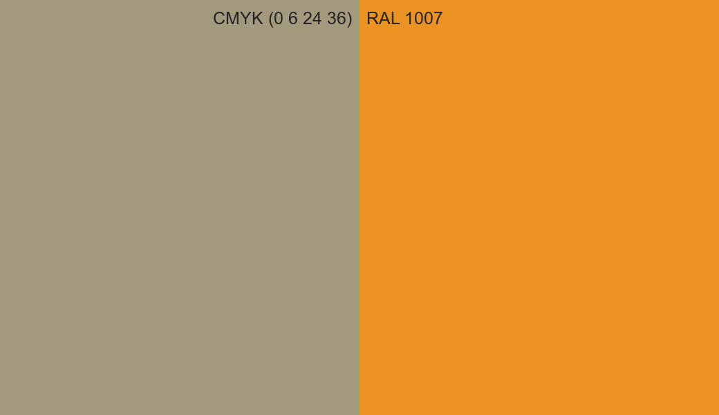 CMYK Color CMYK (0 6 24 36) vs RAL 1007 side by side comparison CMYK Color CMYK (0 6 24 36) vs RAL 1007 side by side comparison
