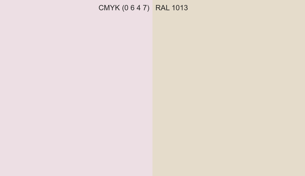 CMYK Color CMYK (0 6 4 7) vs RAL 1013 side by side comparison CMYK Color CMYK (0 6 4 7) vs RAL 1013 side by side comparison