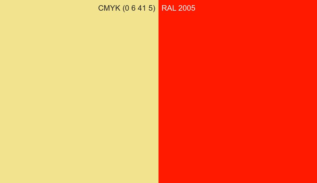 CMYK Color CMYK (0 6 41 5) vs RAL 2005 side by side comparison CMYK Color CMYK (0 6 41 5) vs RAL 2005 side by side comparison