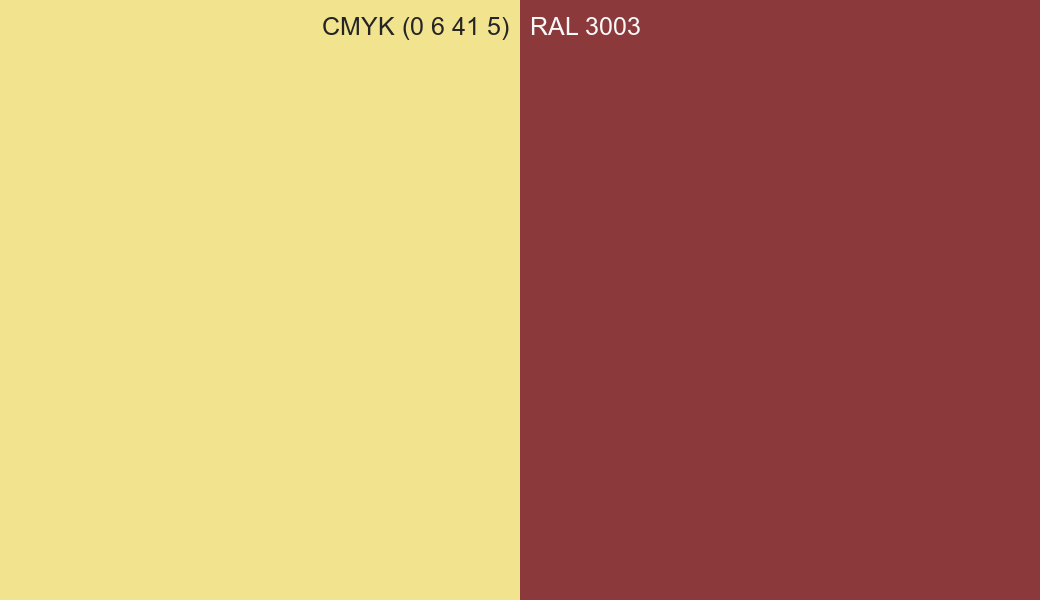 CMYK Color CMYK (0 6 41 5) vs RAL 3003 side by side comparison CMYK Color CMYK (0 6 41 5) vs RAL 3003 side by side comparison