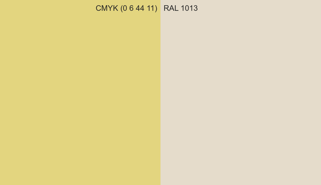 CMYK Color CMYK (0 6 44 11) vs RAL 1013 side by side comparison CMYK Color CMYK (0 6 44 11) vs RAL 1013 side by side comparison