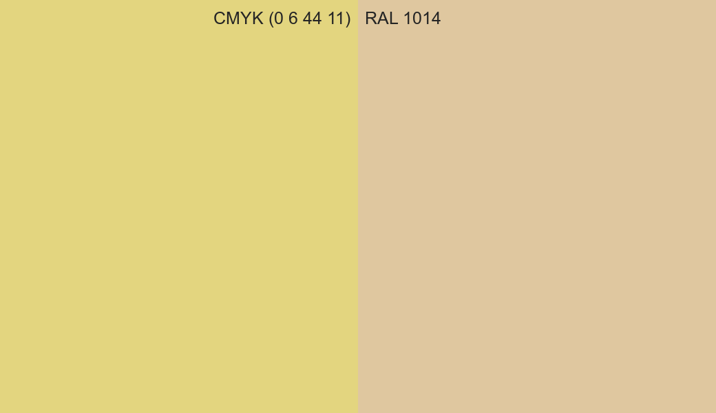 CMYK Color CMYK (0 6 44 11) vs RAL 1014 side by side comparison CMYK Color CMYK (0 6 44 11) vs RAL 1014 side by side comparison