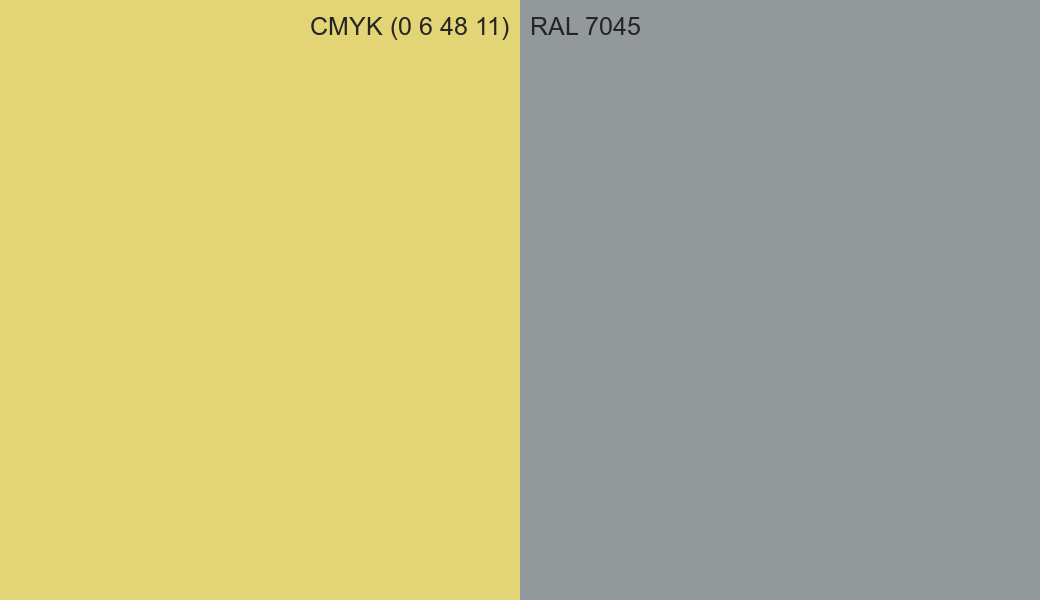 CMYK Color CMYK (0 6 48 11) vs RAL 7045 side by side comparison CMYK Color CMYK (0 6 48 11) vs RAL 7045 side by side comparison