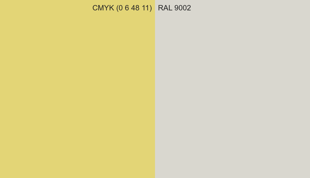 CMYK Color CMYK (0 6 48 11) vs RAL 9002 side by side comparison CMYK Color CMYK (0 6 48 11) vs RAL 9002 side by side comparison
