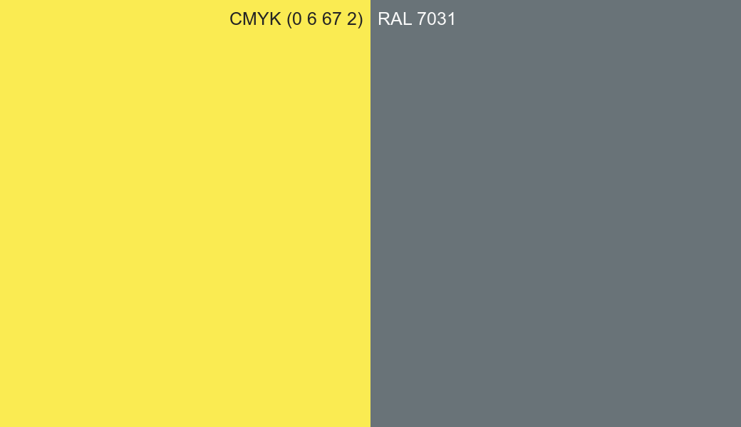 CMYK Color CMYK (0 6 67 2) vs RAL 7031 side by side comparison CMYK Color CMYK (0 6 67 2) vs RAL 7031 side by side comparison