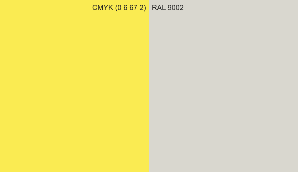 CMYK Color CMYK (0 6 67 2) vs RAL 9002 side by side comparison CMYK Color CMYK (0 6 67 2) vs RAL 9002 side by side comparison