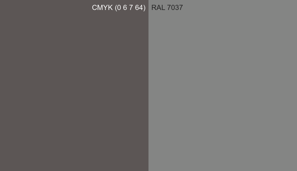 CMYK Color CMYK (0 6 7 64) vs RAL 7037 side by side comparison CMYK Color CMYK (0 6 7 64) vs RAL 7037 side by side comparison