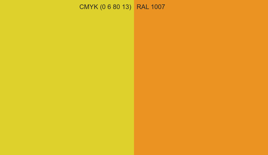 CMYK Color CMYK (0 6 80 13) vs RAL 1007 side by side comparison CMYK Color CMYK (0 6 80 13) vs RAL 1007 side by side comparison