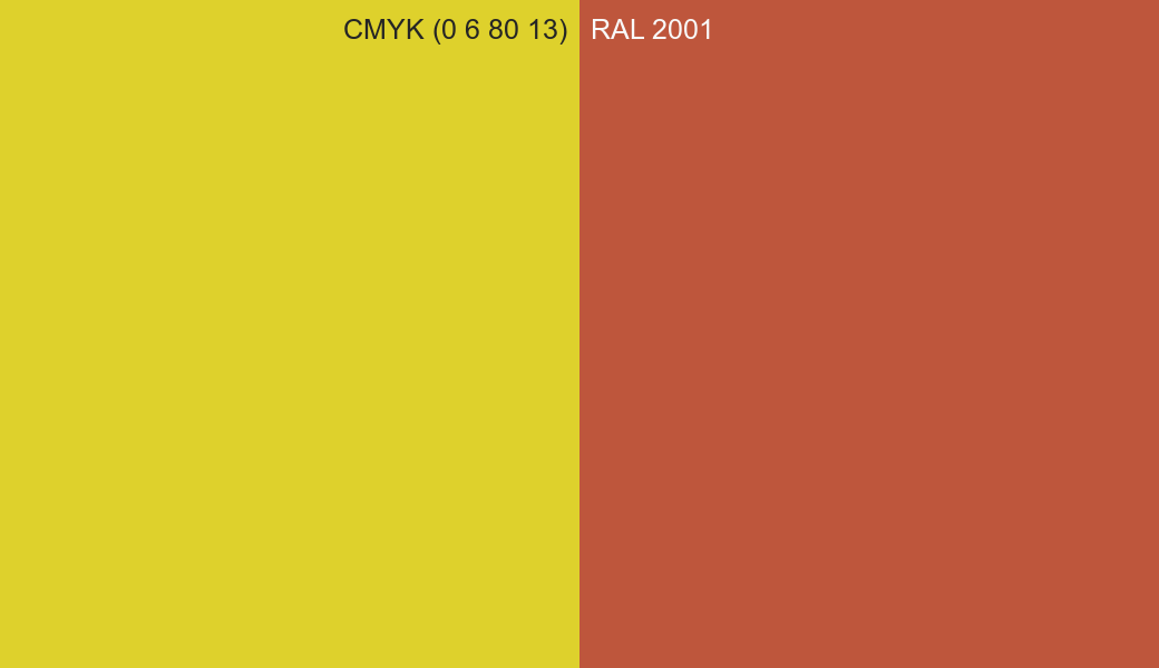 CMYK Color CMYK (0 6 80 13) vs RAL 2001 side by side comparison CMYK Color CMYK (0 6 80 13) vs RAL 2001 side by side comparison