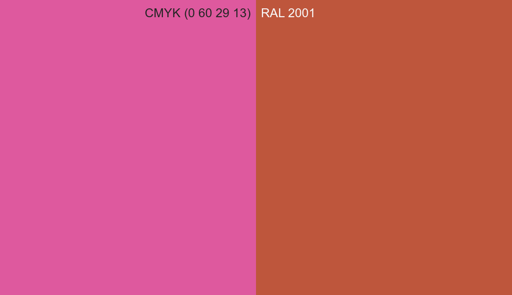 CMYK Color CMYK (0 60 29 13) vs RAL 2001 side by side comparison CMYK Color CMYK (0 60 29 13) vs RAL 2001 side by side comparison