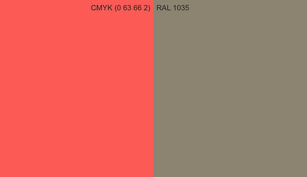 CMYK Color CMYK (0 63 66 2) vs RAL 1035 side by side comparison CMYK Color CMYK (0 63 66 2) vs RAL 1035 side by side comparison