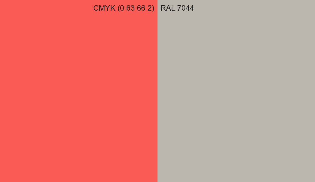 CMYK Color CMYK (0 63 66 2) vs RAL 7044 side by side comparison CMYK Color CMYK (0 63 66 2) vs RAL 7044 side by side comparison
