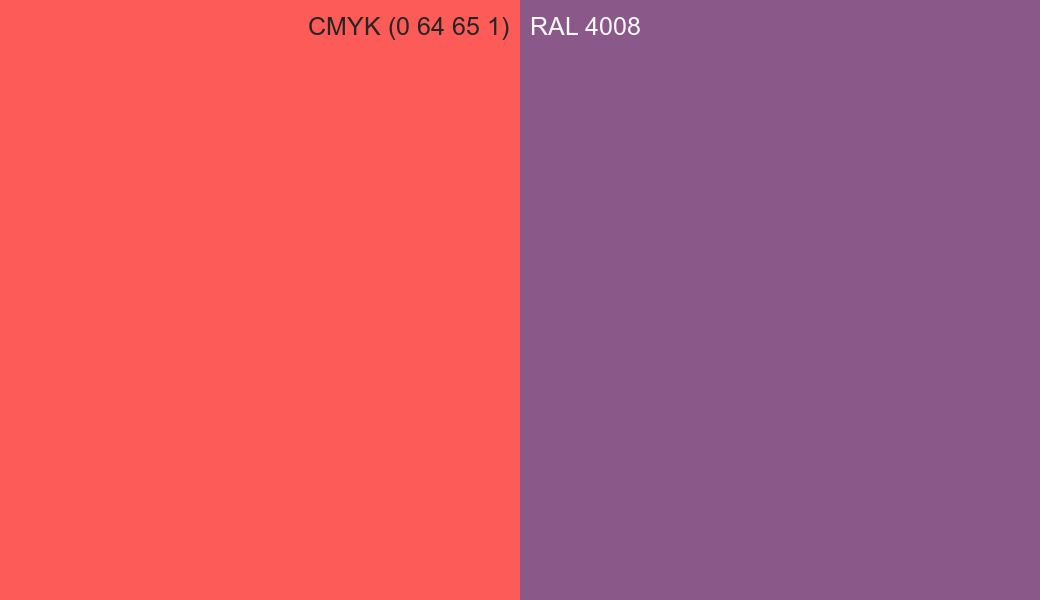 CMYK Color CMYK (0 64 65 1) vs RAL 4008 side by side comparison CMYK Color CMYK (0 64 65 1) vs RAL 4008 side by side comparison