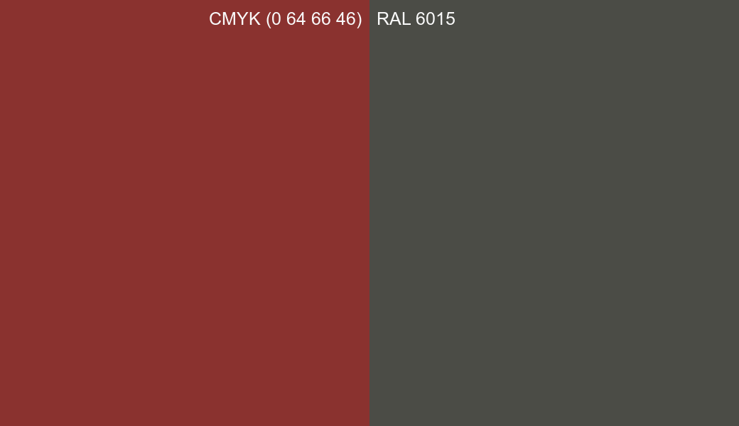 CMYK Color CMYK (0 64 66 46) vs RAL 6015 side by side comparison CMYK Color CMYK (0 64 66 46) vs RAL 6015 side by side comparison