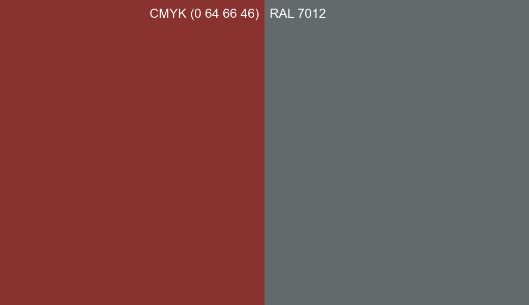CMYK Color CMYK (0 64 66 46) vs RAL 7012 side by side comparison CMYK Color CMYK (0 64 66 46) vs RAL 7012 side by side comparison