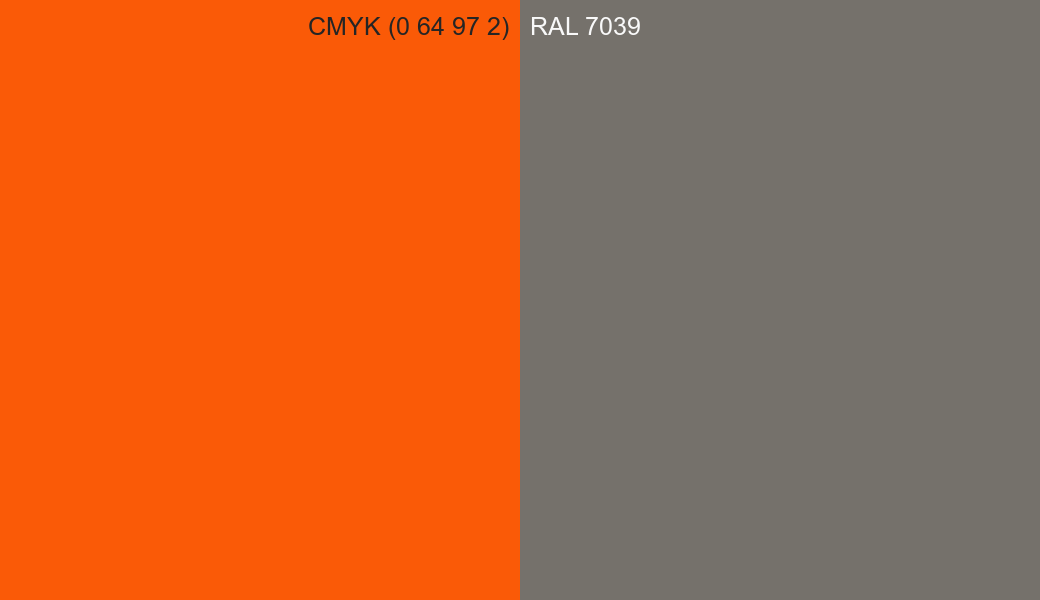 CMYK Color CMYK (0 64 97 2) vs RAL 7039 side by side comparison CMYK Color CMYK (0 64 97 2) vs RAL 7039 side by side comparison