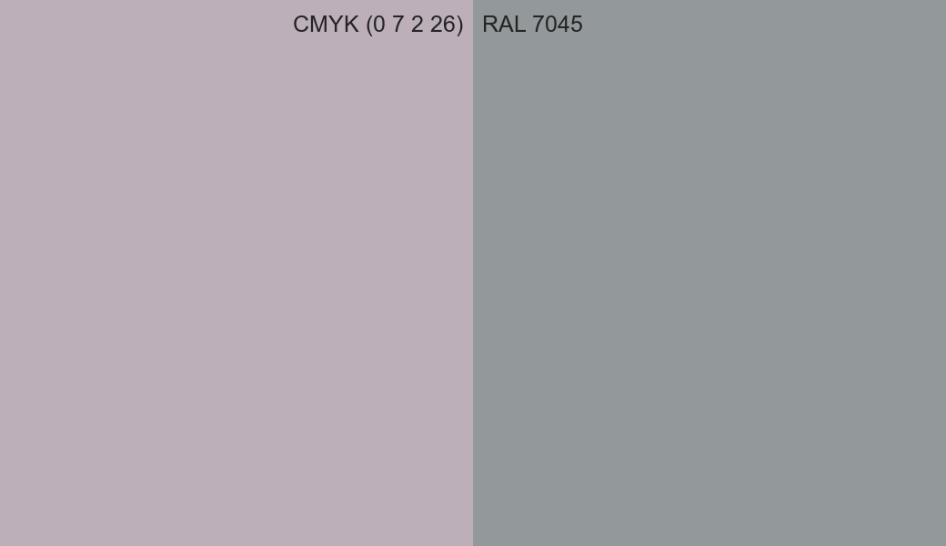 CMYK Color CMYK (0 7 2 26) vs RAL 7045 side by side comparison CMYK Color CMYK (0 7 2 26) vs RAL 7045 side by side comparison