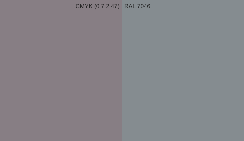 CMYK Color CMYK (0 7 2 47) vs RAL 7046 side by side comparison CMYK Color CMYK (0 7 2 47) vs RAL 7046 side by side comparison