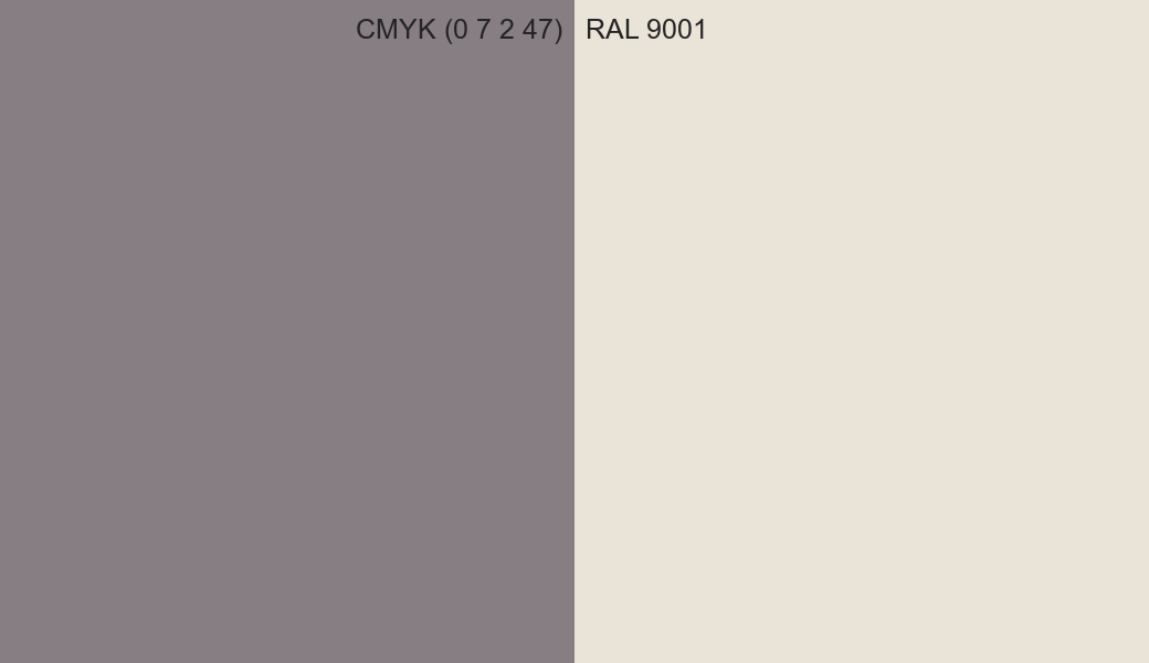 CMYK Color CMYK (0 7 2 47) vs RAL 9001 side by side comparison CMYK Color CMYK (0 7 2 47) vs RAL 9001 side by side comparison
