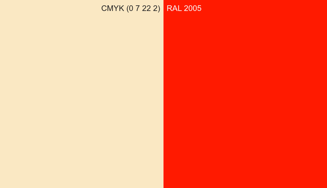 CMYK Color CMYK (0 7 22 2) vs RAL 2005 side by side comparison CMYK Color CMYK (0 7 22 2) vs RAL 2005 side by side comparison