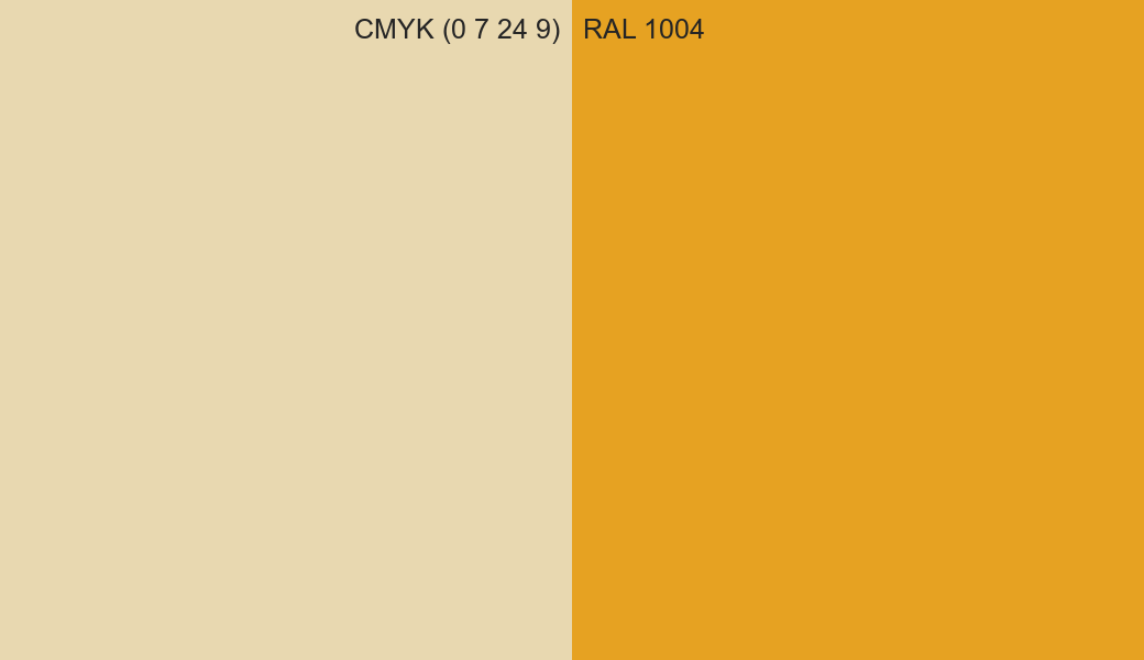 CMYK Color CMYK (0 7 24 9) vs RAL 1004 side by side comparison CMYK Color CMYK (0 7 24 9) vs RAL 1004 side by side comparison