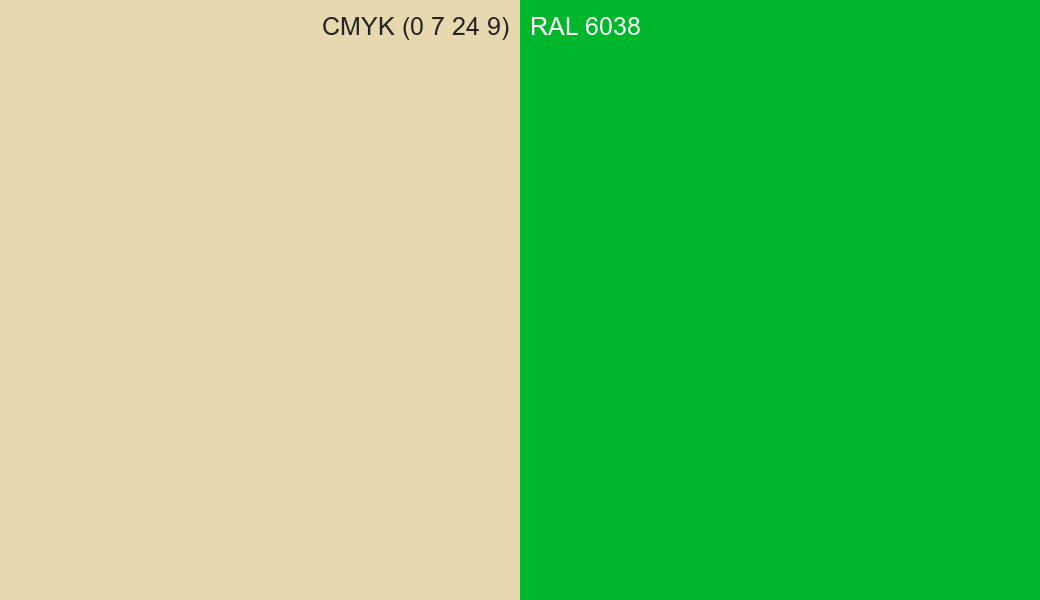 CMYK Color CMYK (0 7 24 9) vs RAL 6038 side by side comparison CMYK Color CMYK (0 7 24 9) vs RAL 6038 side by side comparison