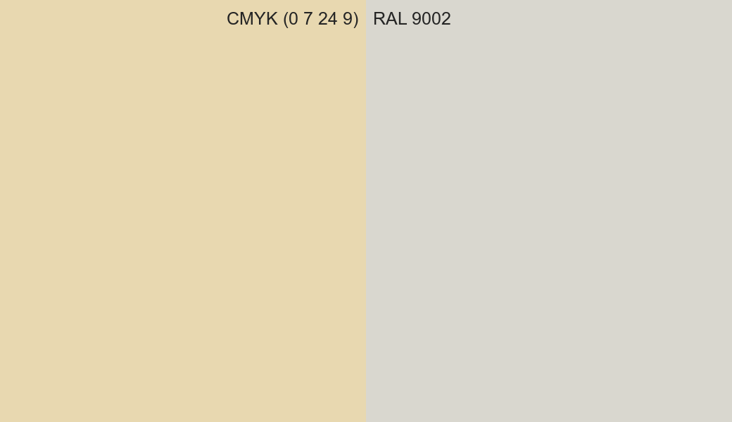 CMYK Color CMYK (0 7 24 9) vs RAL 9002 side by side comparison CMYK Color CMYK (0 7 24 9) vs RAL 9002 side by side comparison