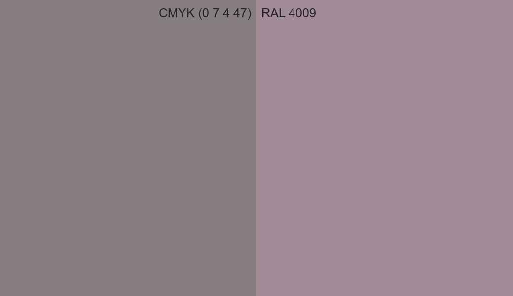 CMYK Color CMYK (0 7 4 47) vs RAL 4009 side by side comparison CMYK Color CMYK (0 7 4 47) vs RAL 4009 side by side comparison