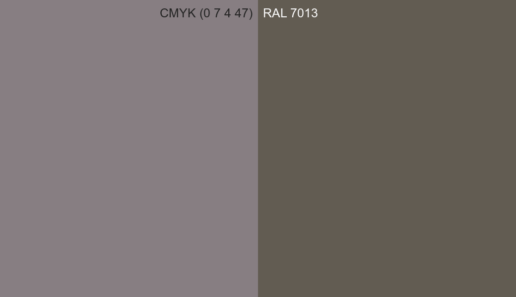 CMYK Color CMYK (0 7 4 47) vs RAL 7013 side by side comparison CMYK Color CMYK (0 7 4 47) vs RAL 7013 side by side comparison