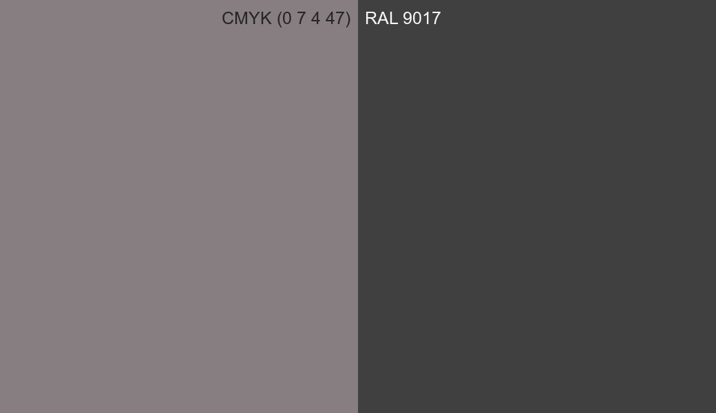 CMYK Color CMYK (0 7 4 47) vs RAL 9017 side by side comparison CMYK Color CMYK (0 7 4 47) vs RAL 9017 side by side comparison