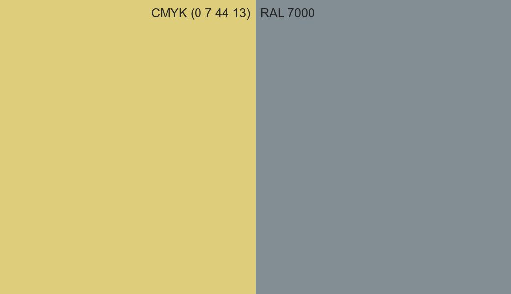 CMYK Color CMYK (0 7 44 13) vs RAL 7000 side by side comparison CMYK Color CMYK (0 7 44 13) vs RAL 7000 side by side comparison