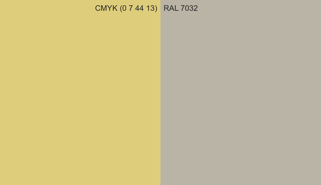 CMYK Color CMYK (0 7 44 13) vs RAL 7032 side by side comparison CMYK Color CMYK (0 7 44 13) vs RAL 7032 side by side comparison