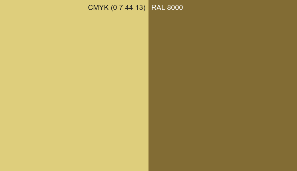CMYK Color CMYK (0 7 44 13) vs RAL 8000 side by side comparison CMYK Color CMYK (0 7 44 13) vs RAL 8000 side by side comparison
