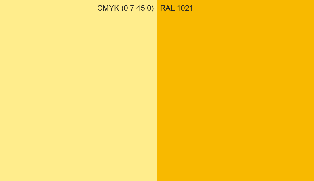 CMYK Color CMYK (0 7 45 0) vs RAL 1021 side by side comparison CMYK Color CMYK (0 7 45 0) vs RAL 1021 side by side comparison