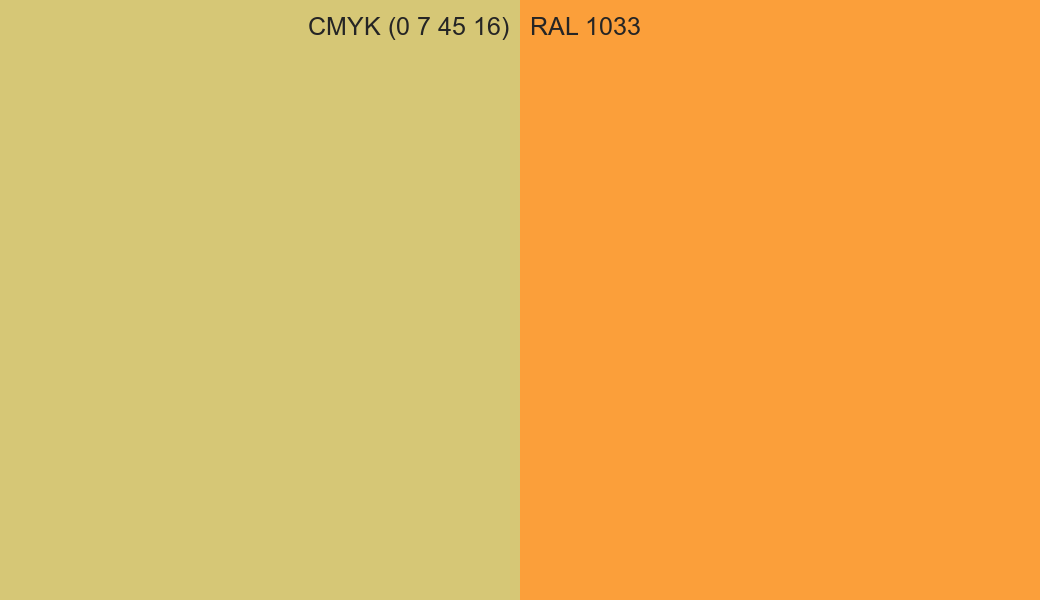 CMYK Color CMYK (0 7 45 16) vs RAL 1033 side by side comparison CMYK Color CMYK (0 7 45 16) vs RAL 1033 side by side comparison