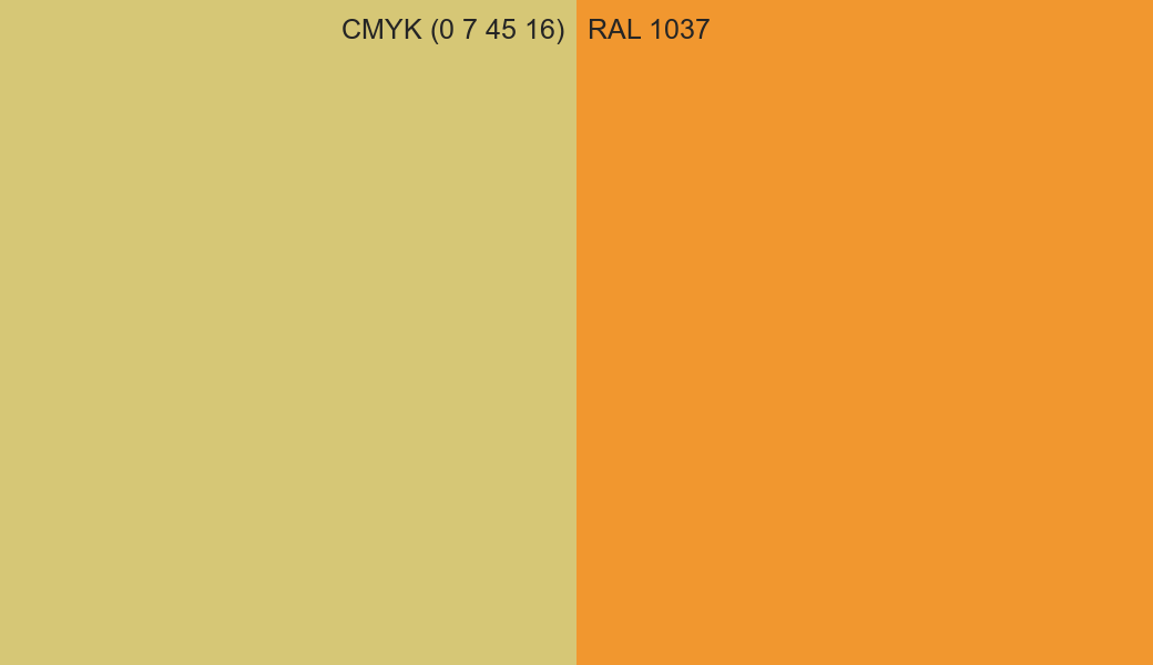 CMYK Color CMYK (0 7 45 16) vs RAL 1037 side by side comparison CMYK Color CMYK (0 7 45 16) vs RAL 1037 side by side comparison