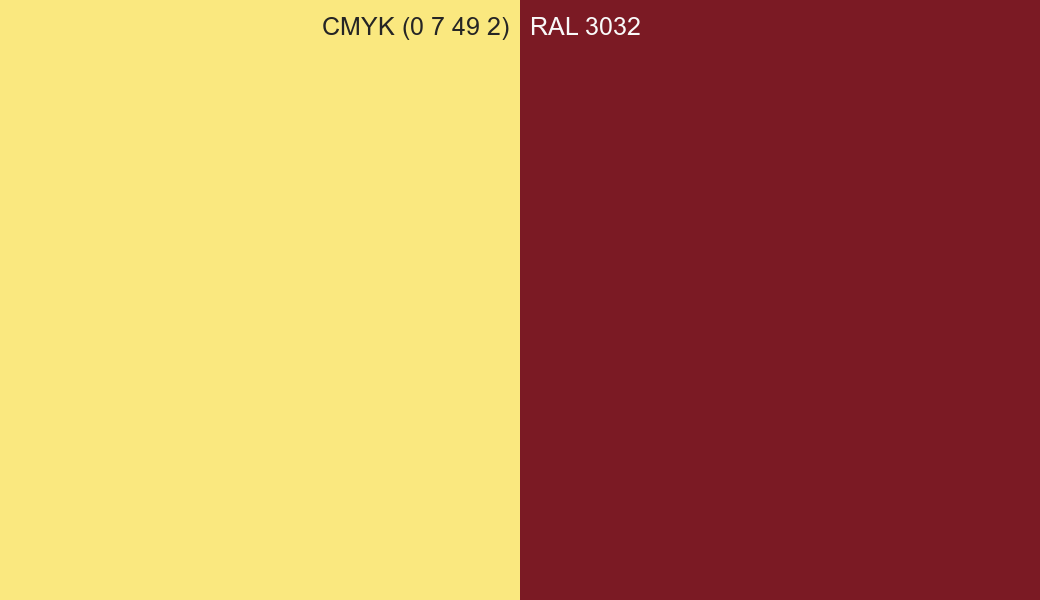 CMYK Color CMYK (0 7 49 2) vs RAL 3032 side by side comparison CMYK Color CMYK (0 7 49 2) vs RAL 3032 side by side comparison