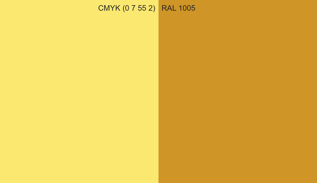 CMYK Color CMYK (0 7 55 2) vs RAL 1005 side by side comparison CMYK Color CMYK (0 7 55 2) vs RAL 1005 side by side comparison