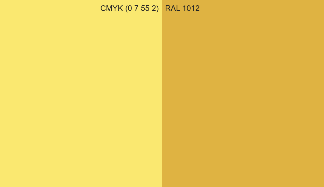 CMYK Color CMYK (0 7 55 2) vs RAL 1012 side by side comparison CMYK Color CMYK (0 7 55 2) vs RAL 1012 side by side comparison