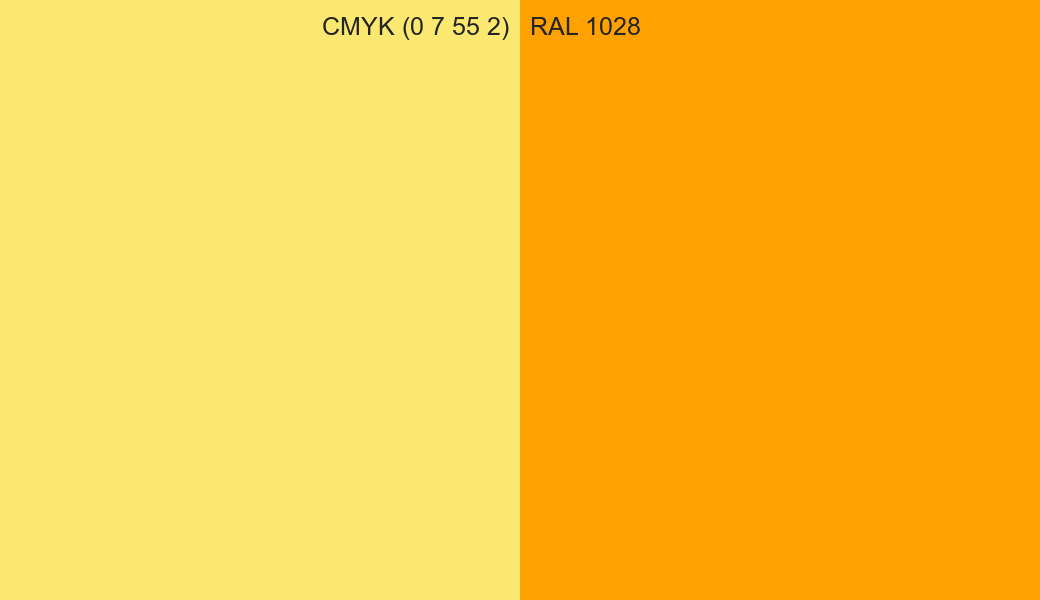 CMYK Color CMYK (0 7 55 2) vs RAL 1028 side by side comparison CMYK Color CMYK (0 7 55 2) vs RAL 1028 side by side comparison