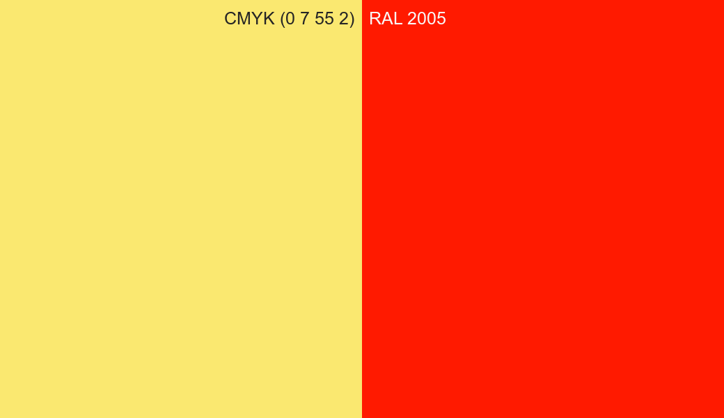 CMYK Color CMYK (0 7 55 2) vs RAL 2005 side by side comparison CMYK Color CMYK (0 7 55 2) vs RAL 2005 side by side comparison