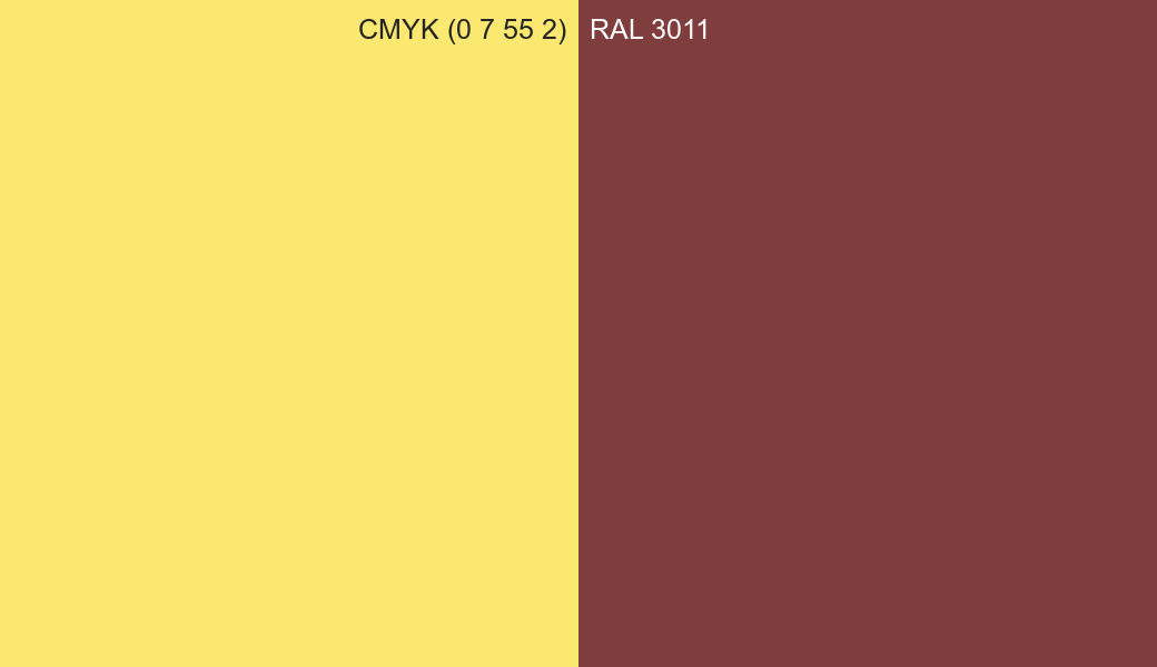 CMYK Color CMYK (0 7 55 2) vs RAL 3011 side by side comparison CMYK Color CMYK (0 7 55 2) vs RAL 3011 side by side comparison