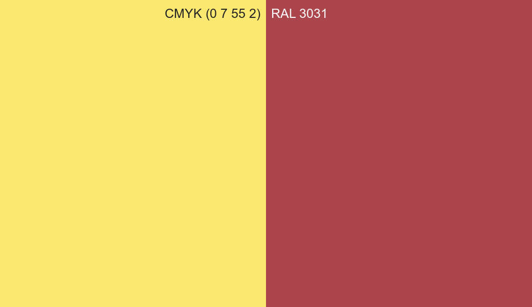 CMYK Color CMYK (0 7 55 2) vs RAL 3031 side by side comparison CMYK Color CMYK (0 7 55 2) vs RAL 3031 side by side comparison