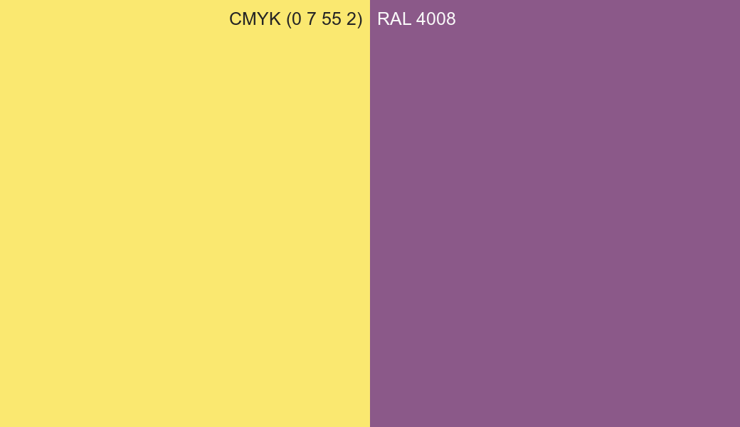 CMYK Color CMYK (0 7 55 2) vs RAL 4008 side by side comparison CMYK Color CMYK (0 7 55 2) vs RAL 4008 side by side comparison